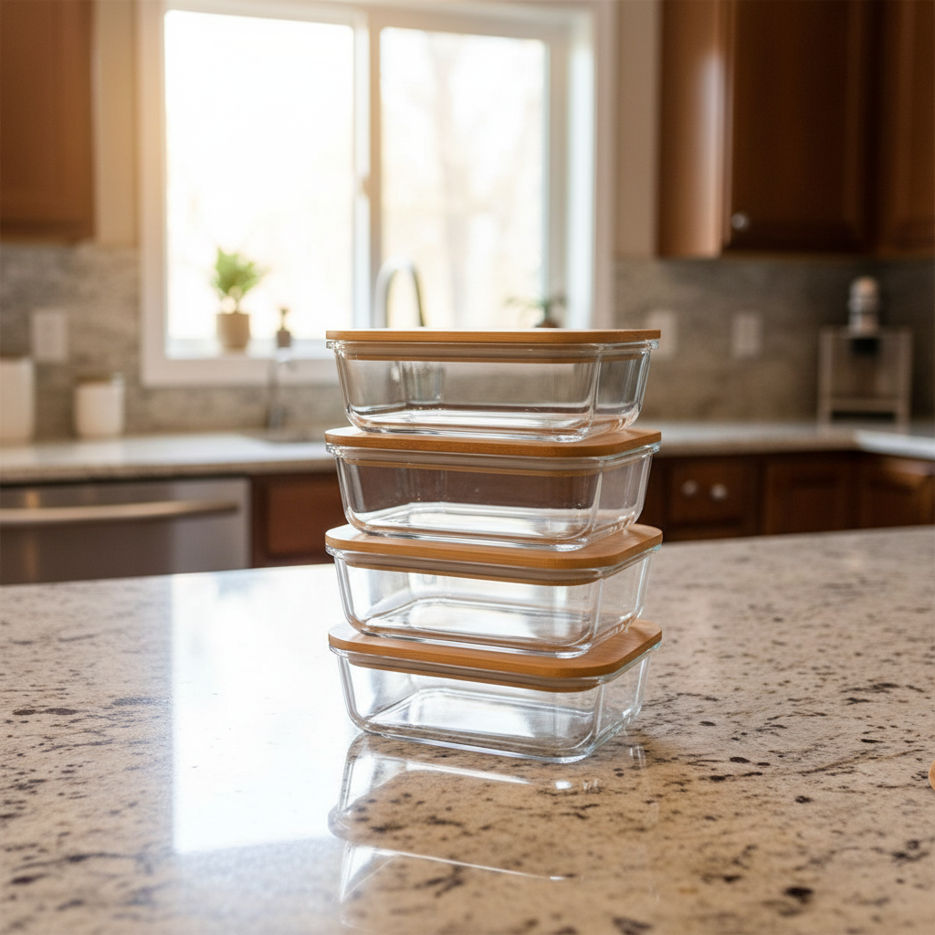 Microwavable Borosilicate Glass Storage Container with Bamboo Lid