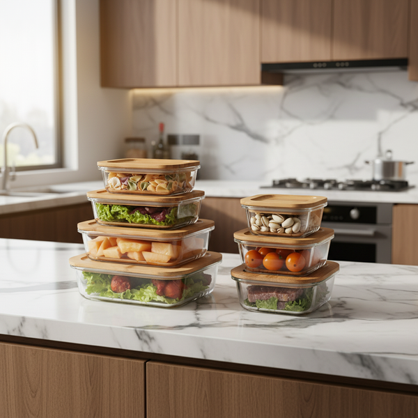 Microwavable Borosilicate Glass Storage Container with Bamboo Lid