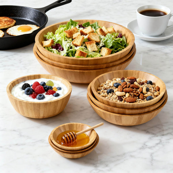 Natural Classic-Style Bamboo Salad Bowl Set